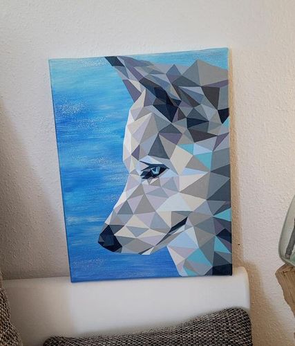 Polygon-Art-Wolf ORIGINAL 40x30cm mit Glitter